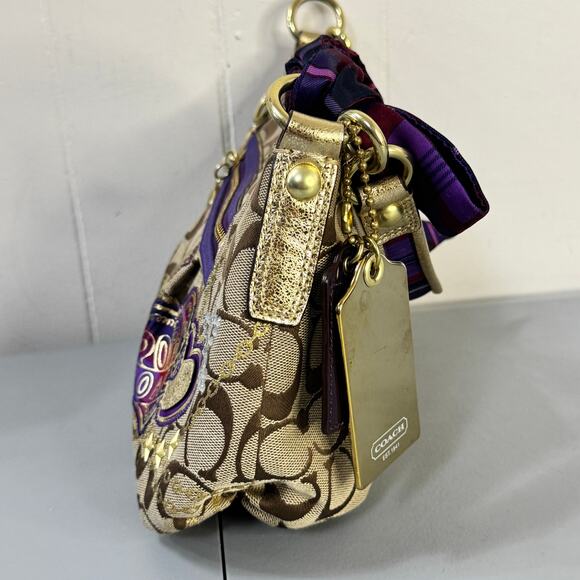 Coach Poppy C Tartan Applique Handbag Bag Charms Scarf Zipper Closure Sequin - Picture 3 of 14